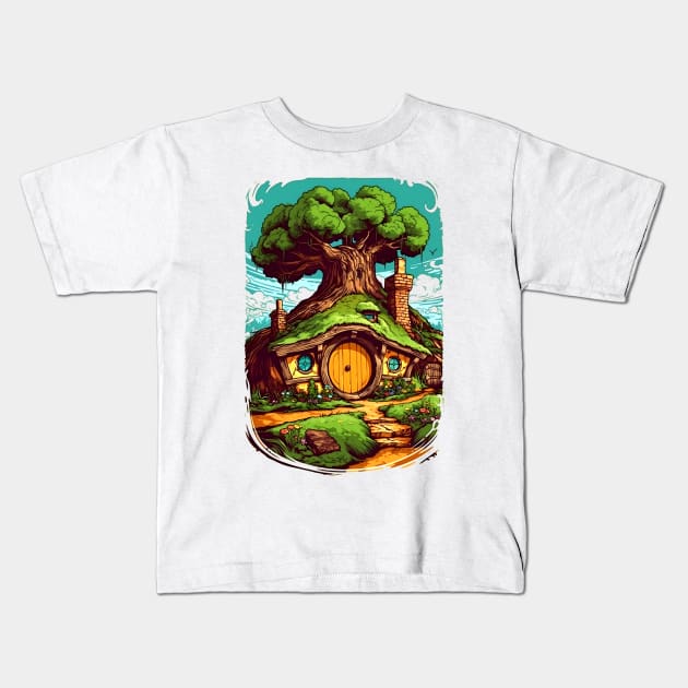 Round Door - Halfling Sanctuary - Fantasy Kids T-Shirt by Fenay-Designs